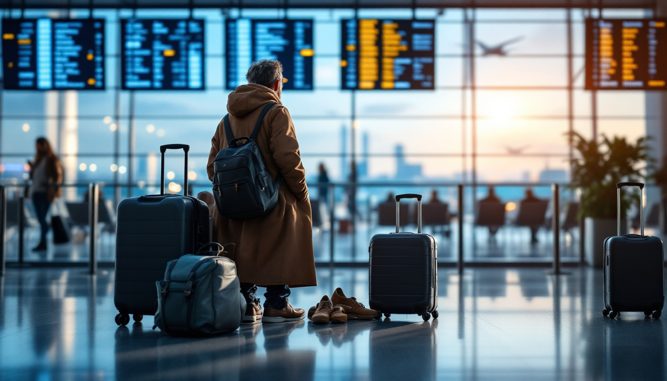 A photograph of capture a photograph of a weary traveler at an airport