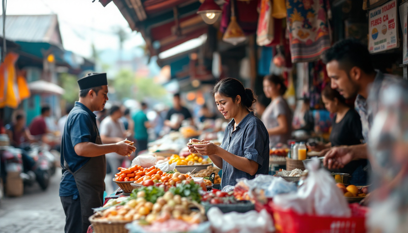 A photograph of capture a photograph of a vibrant local market scene in indonesia