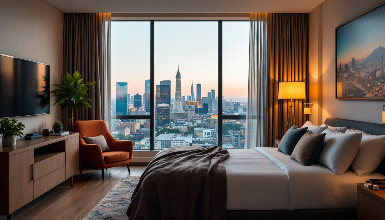 A photograph of a cozy and inviting hotel room in los angeles