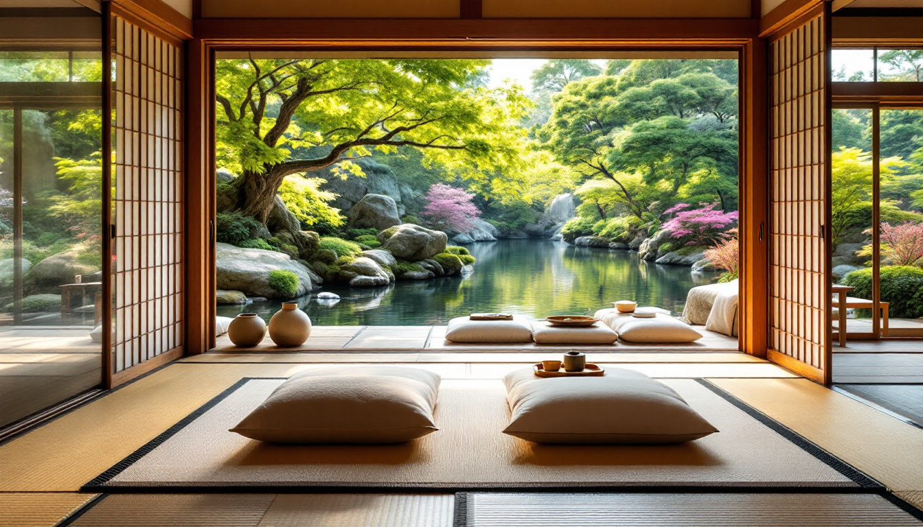 A photograph of a serene ryokan interior