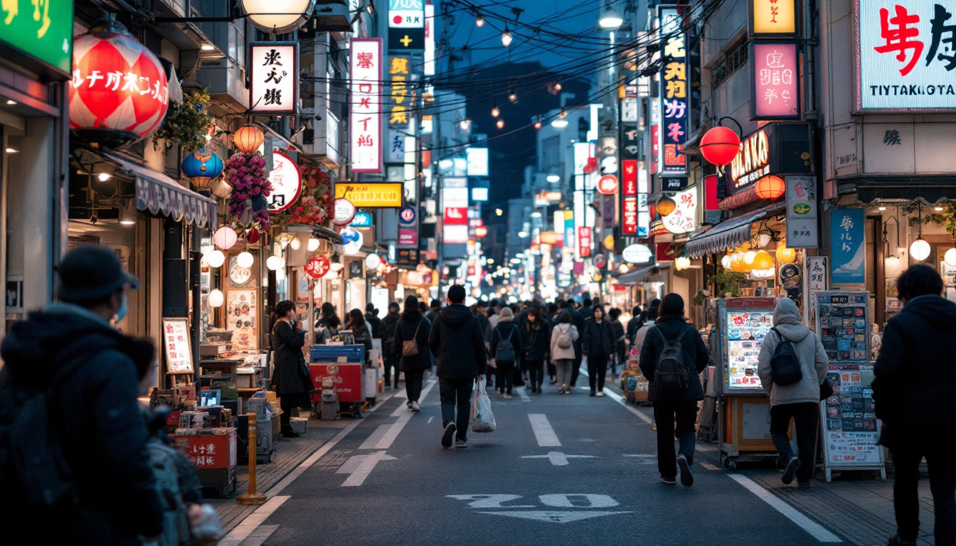 A photograph of capture a vibrant street scene in harajuku