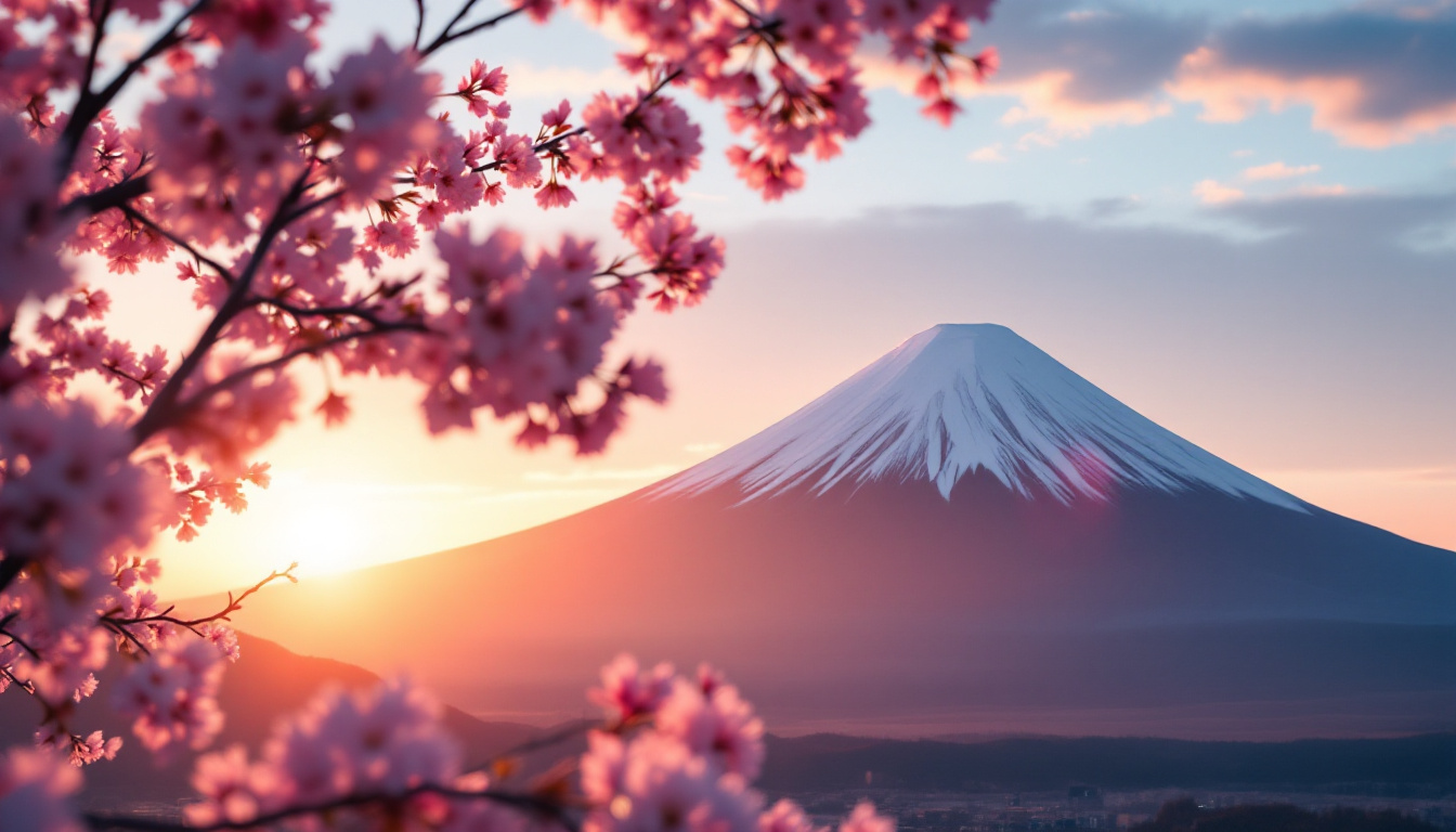 A photograph of capture a photograph of mount fuji at sunrise