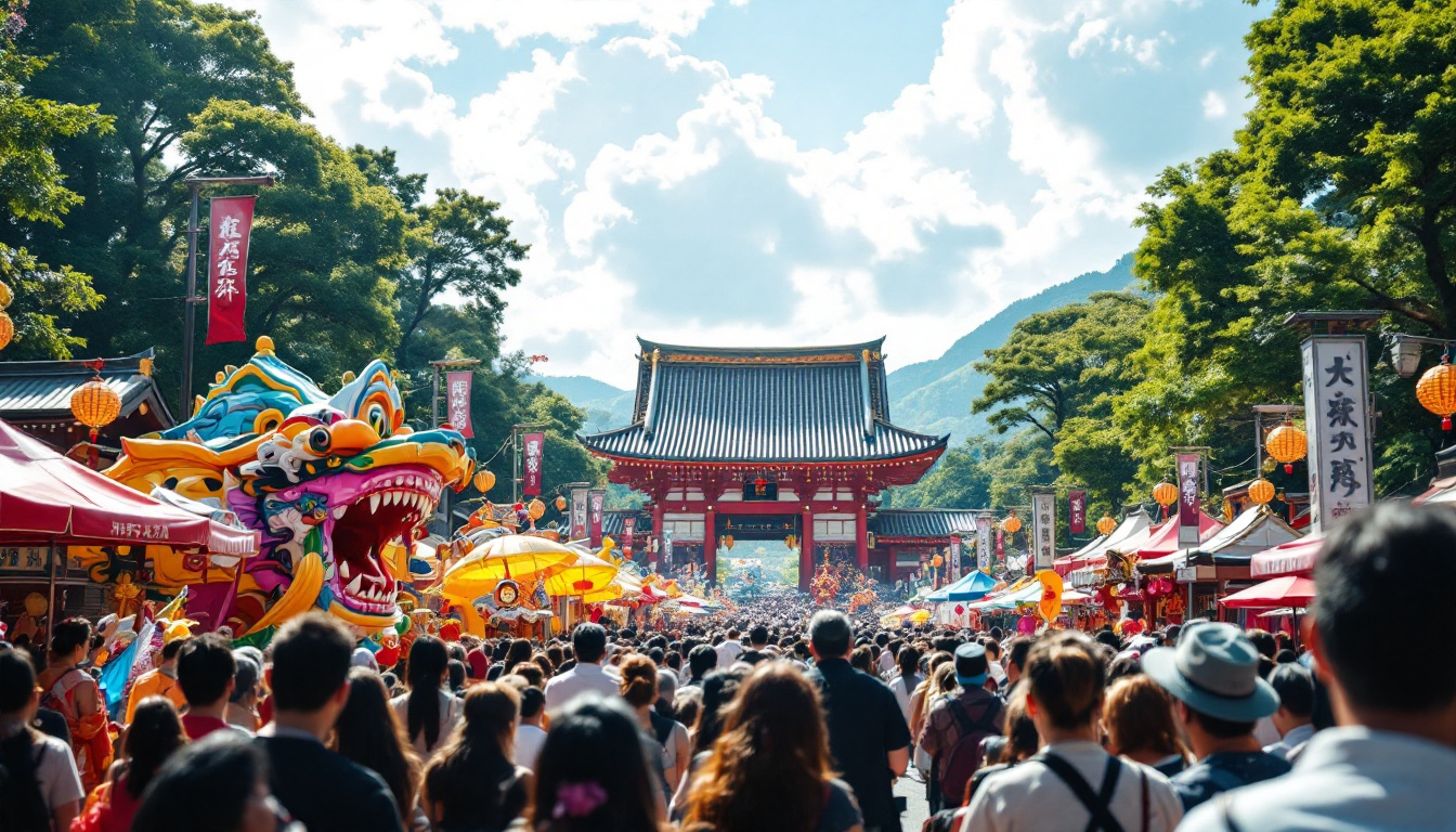 A photograph of capture a photograph of a vibrant matsuri festival scene in japan